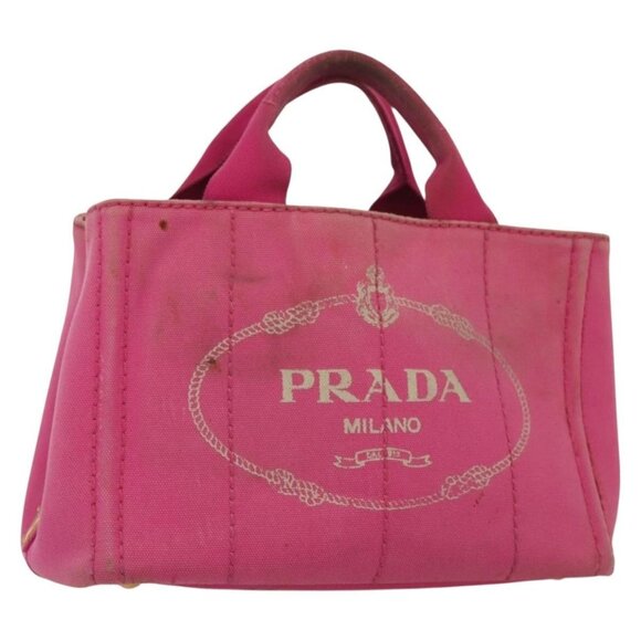 PRADA Canapa PM Hand Bag Canvas Pink Gold Auth bs28699 - Picture 1 of 16